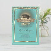 Diamonds Frame Grad Cap Minze Green Abschluss Einladung (Stehend Vorderseite)