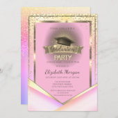 Diamonds Frame Grad Cap Ombre Graduation Party Einladung (Vorne/Hinten)