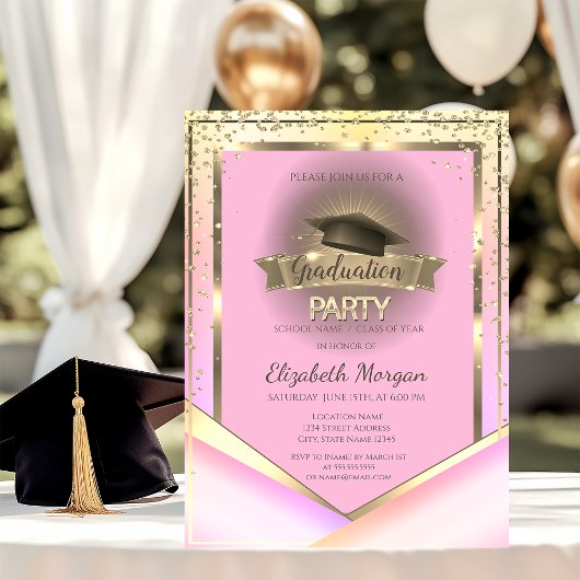 Diamonds Frame Grad Cap Ombre Graduation Party Einladung