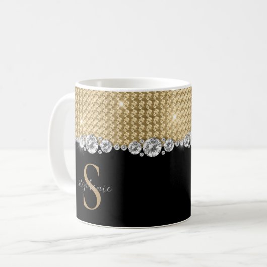 Diamonds Gold Black Elegany Shiny Monogram Custom Kaffeetasse (Vorderseite Links)