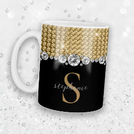 Diamonds Gold Black Elegany Shiny Monogram Custom Kaffeetasse