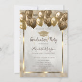 Diamonds Gold Grad Cap Balloons Glitzer Abschluss Einladung (Vorderseite)