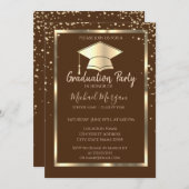 Diamonds Gold Grad Cap Brown Abschluss Einladung (Vorne/Hinten)