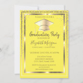 Diamonds Gold Grad Cap Gelber Abschluss Einladung (Vorderseite)