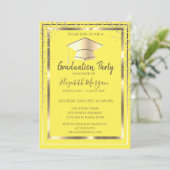 Diamonds Gold Grad Cap Gelber Abschluss Einladung (Stehend Vorderseite)