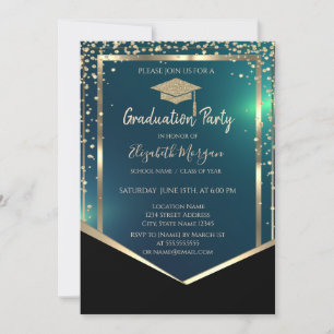 Diamonds Gold Grad Cap Green Abschluss Einladung