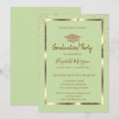 Diamonds Gold Grad Cap Light Green Abschluss Einladung (Vorne/Hinten)