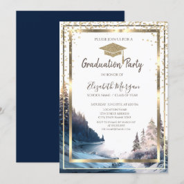 Diamonds Gold Graduation Cap Landscape Abschluss Einladung