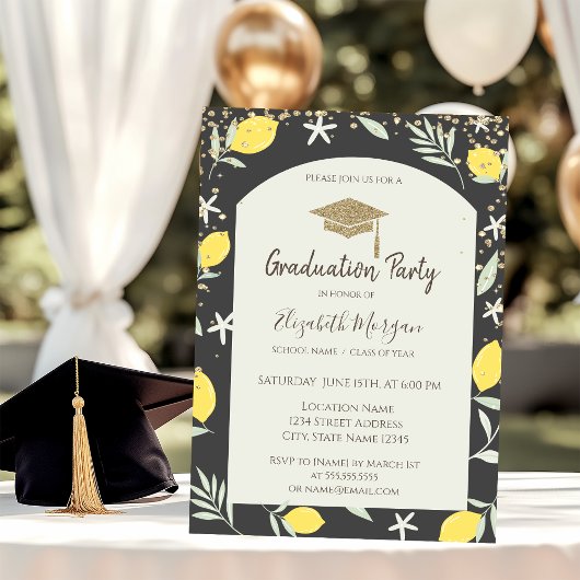 Diamonds Gold Graduation Cap Lemons Abschluss Einladung