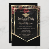 Diamonds Gold Graduation Cap Rose Abschluss Einladung (Vorne/Hinten)
