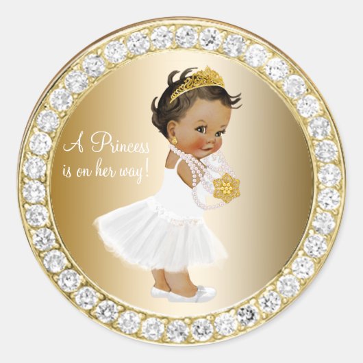 Diamonds Gold Princess Baby Dusche Gefallen Runder Aufkleber (Vorderseite)
