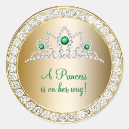 Diamonds Gold Princess Emerald Tiara Baby Shower Runder Aufkleber