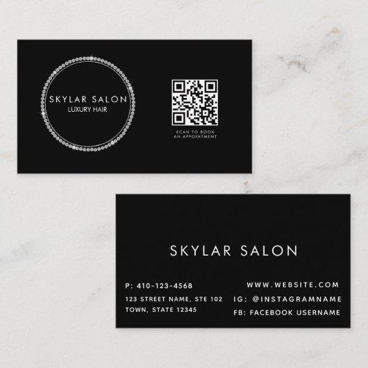 Diamonds Hair Salon Hair Extensions QR Code Visitenkarte (Vorne/Hinten)