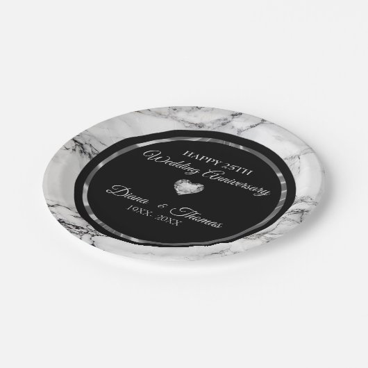 Diamonds Heart on Marbled Pappteller (Schrägansicht)