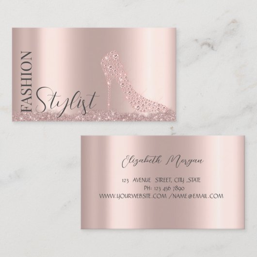Diamonds High Heels Rose Gold Business Card Visitenkarte (Vorne/Hinten)