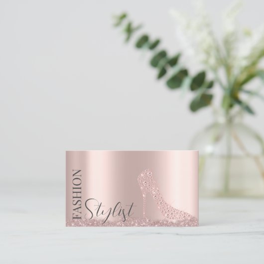 Diamonds High Heels Rose Gold Business Card Visitenkarte (Stehend Vorderseite)