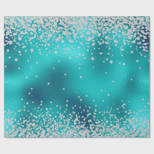 Diamonds Imitats Glitzer Bling Robin's Ei Aquamari Geschenkpapier (Flach)