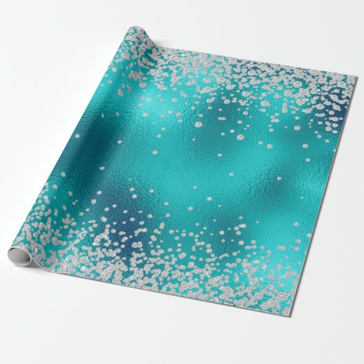 Diamonds Imitats Glitzer Bling Robin's Ei Aquamari Geschenkpapier (Ungerollt)