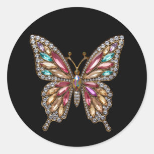 Diamonds Jeweled Kristall Butterfly Runder Aufkleber