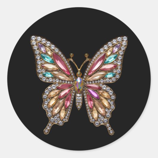 Diamonds Jeweled Kristall Butterfly Runder Aufkleber (Vorderseite)