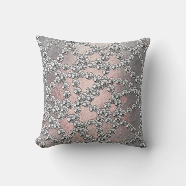Diamonds Jewels Decke Silver Gray Pink Grungy Kissen (Vorderseite)