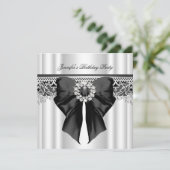 Diamonds Lace Image Birthday Party Schwarz-weiß Einladung (Stehend Vorderseite)