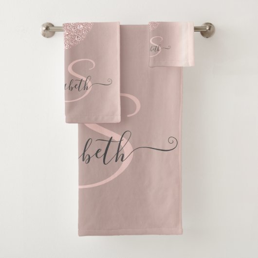 Diamonds Lips Glitzer Ombre Rose Gold Badhandtuch Set (Insitu)