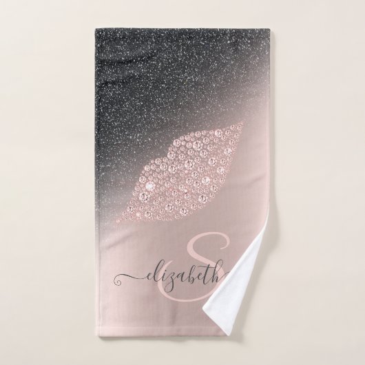 Diamonds Lips Glitzer Ombre Rose Gold Badhandtuch Set (Handtuch)