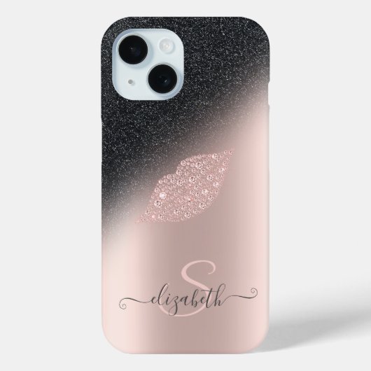 Diamonds Lips Glitzer Ombre Rose Gold Case-Mate iPhone Hülle (Rückseite)