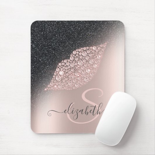 Diamonds Lips Glitzer Ombre Rose Gold Mousepad (Mit Mouse)