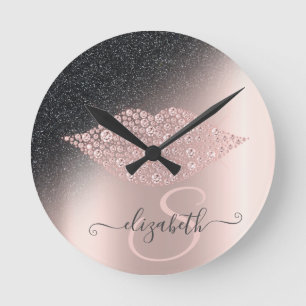 Diamonds Lips Glitzer Ombre Rose Gold Runde Wanduhr