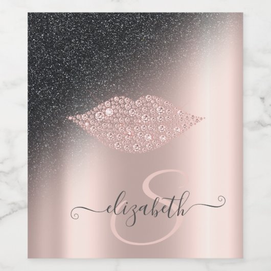 Diamonds Lips Glitzer Ombre Rose Gold Weinetikett (Einzelnes Label)