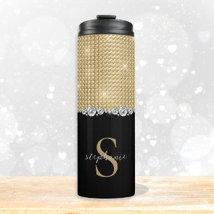Diamonds Monogram Gold Black Luxury Anspruchsvoll Thermosbecher