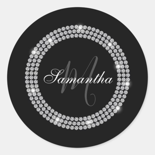 Diamonds Monogram Runder Aufkleber (Vorderseite)