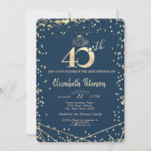 Diamonds Navy Blue Gold 40. Geburtstag Party Einladung (Vorderseite)