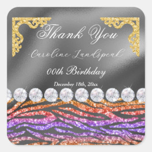 Diamonds & Orange Lila Glitzer Vielen Dank Quadratischer Aufkleber