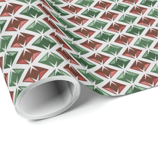 Diamonds Pattern Saisonrotes Grün Geschenkpapier (Rolleneckpunkt)