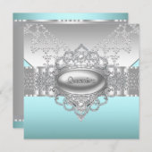 Diamonds Pearls Aquamarin Blue Quinceanera Einladu Einladung (Vorne/Hinten)