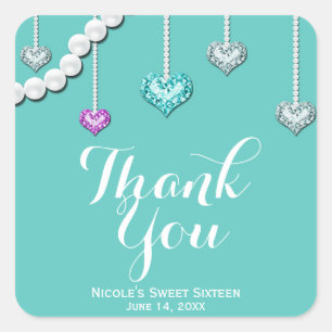 Diamonds & Pearls Bling Jewels Glam Birthday Party Quadratischer Aufkleber