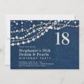 Diamonds Pearls Denim Elegant Classy 18. Geburtsta Einladung (Vorderseite)