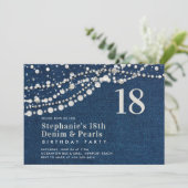 Diamonds Pearls Denim Elegant Classy 18. Geburtsta Einladung (Stehend Vorderseite)