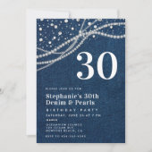 Diamonds Pearls Denim Elegant Classy 30. Geburtsta Einladung (Vorderseite)