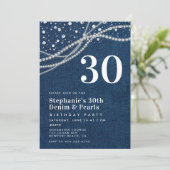 Diamonds Pearls Denim Elegant Classy 30. Geburtsta Einladung (Stehend Vorderseite)