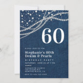 Diamonds Pearls Denim Elegant Klasse 60. Geburtsta Einladung (Vorderseite)