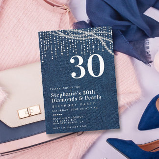 Diamonds Pearls Denim Moderne Klasse 30. Geburtsta Einladung