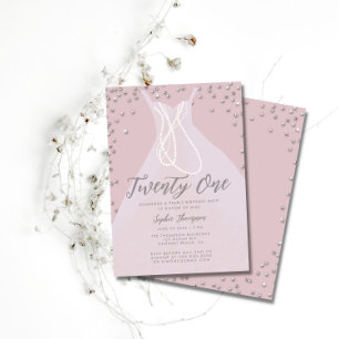 Diamonds Pearls Elegantes Kleid Rosa 21. Bday Bash Einladung