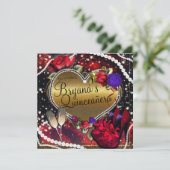 Diamonds Pearls Herz High Heels Quinceañera Einladung (Stehend Vorderseite)