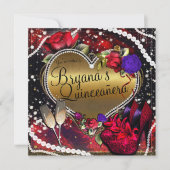 Diamonds Pearls Herz High Heels Quinceañera Einladung (Vorderseite)