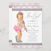Diamonds Pearls High Heel Little Lady Baby Shower Einladung (Vorne/Hinten)