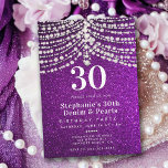 Diamonds Pearls Lila Glitz Glam 30. Geburtstag Einladung<br><div class="desc">Eine moderne, elegante und elegante 30. Geburtstagsvorlage für Frauen mit lila Glitzer-Hintergrund (das ist ein digitaler Effekt), einem Rand von Perlen und Diamanten (das sind auch digitale Effekte) und moderner Typografie in Perlweiß. Ein schicker "Diamanten und Perlen" Design für eine Frau, die dreißig Jahre alt wird, an ihrem dreißigsten Geburtstag....</div>